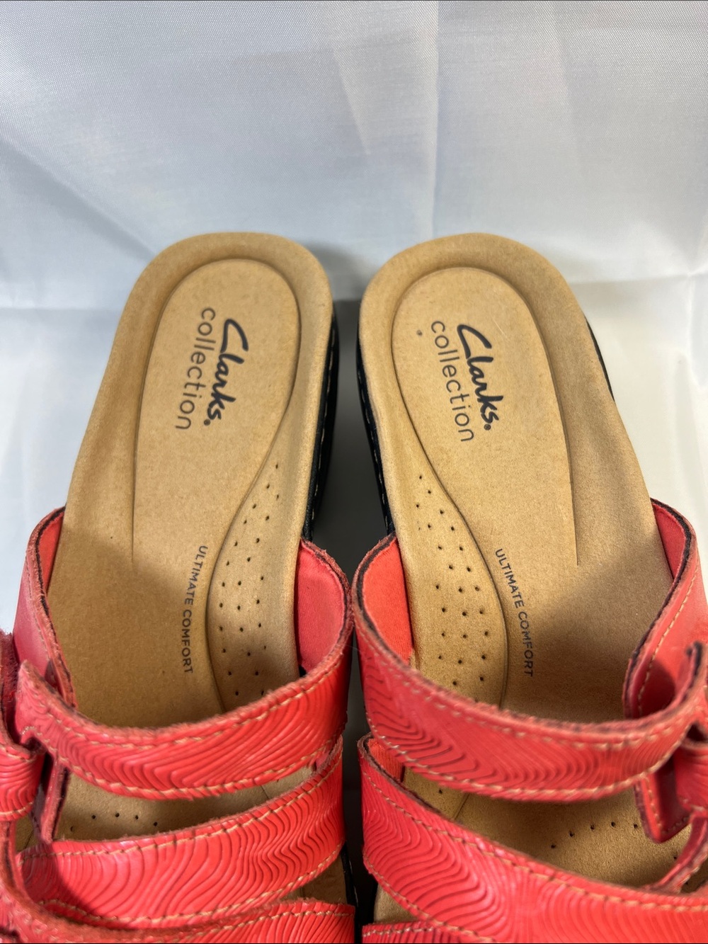 Clarks Coral Red Multi-Strap Slide Sandals - Picture 3 of 11